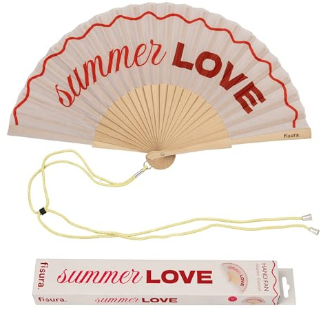 Fisura Original fan with message Summer Love - Modern and colourful wooden fan - red hand fan - hanger included - funny gift idea - 42.5 x 23 cm