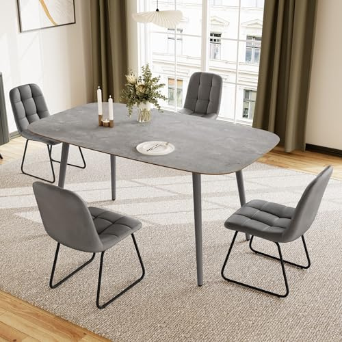 JIEXI Esstisch für 4-6 Personen, MDF Modernes Holz Küchentisch | 120x 70cm rechteckiger Esstisch Mit 4 Stühlen Set, Essgruppen Geeignet Für Wohnzimmer, Küche, Versammlungen