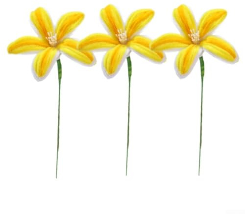 3 flores artificiales hechas a mano de lirio, arreglo floral realista de plástico para decoración de bodas, hogar, oficina, vegetación, color rojo vino, rosa, amarillo, azul, lavanda (amarillo)