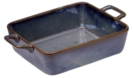 Large Reactive Glaze Ceramic Oven Dish, 1750ml, Roaster with Handles, Oven Safe to 240°C, Microwave and Dishwasher Safe, 29x19x6cm (Blue)