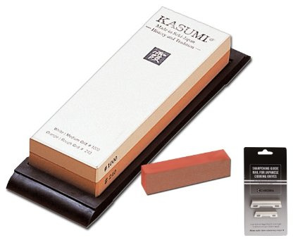 Schleifstein + Schleifhilfe - Kasumi Damast Messer - Körn. 240/1000