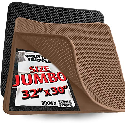 iPrimio 32 x 30 Cat Litter Mat: Large Litter Trapper Mat for Clean Homes, Litter Tray Mat for Housetraining Cats with Exclusive Urine/Waterproof Layer, Washable Silicone Cat Litter Tray Mat - Brown