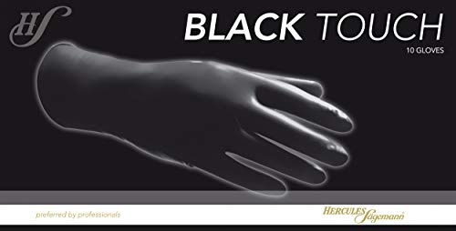 Hercules Sägemann - Black Touch M | Schwarze Einweghandschuhe für Friseure | Puderfreie Latexhandschuhe mit extra langem Roll-Rand | Inhalt: 10 Gummihandschuhe Größe M
