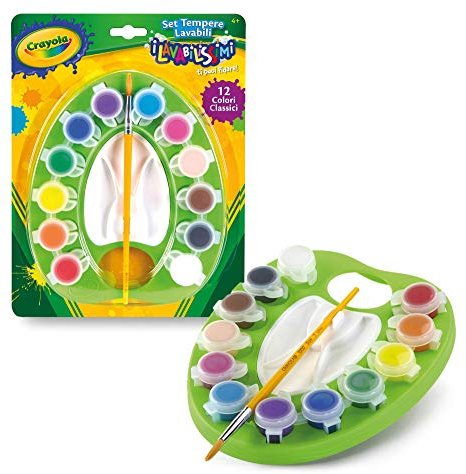 Crayola Superabwaschbar -Set Abwaschbare Temperafarben mit Pinsel, 12 Farben, Kreative Beschäftigung für Kinder, 54-1066
