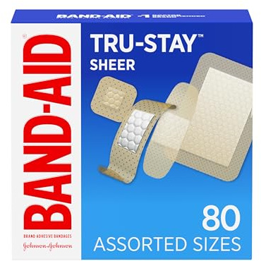 Band-Aid Brand Tru-Stay Sheer Strips Adhesive Sterile Bandages for First Aid & Wound Protection, Individually Wrapped Wound Care Bandages for Minor Cuts & Scrapes, Assorted Sizes, 80 ct