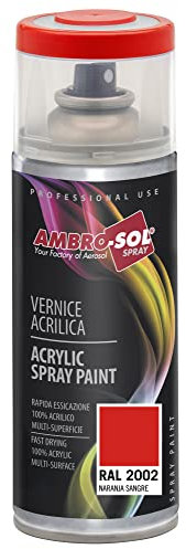 Ambro-Sol V4002002 Smalto Acrilico Multiuso, Vernice Brillante per Interni ed Esterni, Adatto per Qualsiasi Tipo di Materiale, Bomboletta Spray in Banda Stagnata Riciclabile da 400 ml, Arancio Sangue