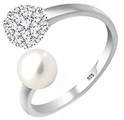 Elli Ring Damen Perle Statement edel mit Süßwasserzuchtperle und Kristallen in 925 Sterling Silber