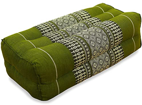 livasia block yoga cushion square-cut - 7x13x5″ - Meditation cushion kapok, Rectangular bolster support cushion, Yoga Pilates accessory neck cushion, Thai cushion firm hand made (Green)