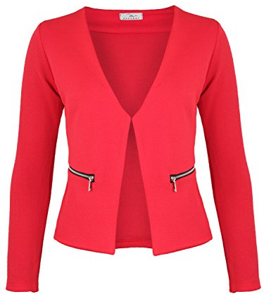 Blazer donna a maniche lunghe, giacca corta (382), Colore: rosso, S corto