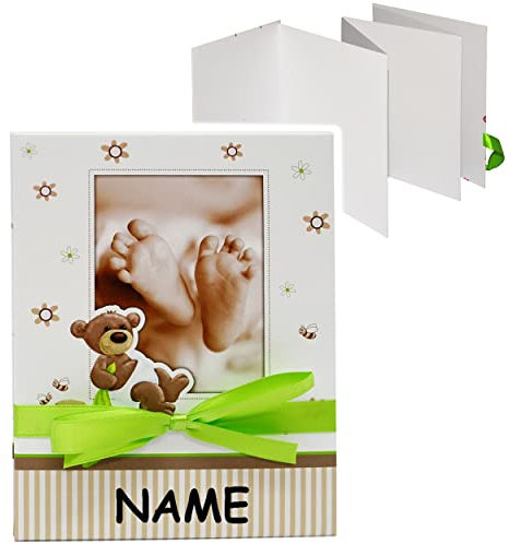 alles-meine.de GmbH Leporello Mappe - auffaltbares Buch - süßer Teddy Bär & Babyfüße - incl. Name - Faltalbum/Fotobuch zum Aufstellen/wie Bilderrahmen - Einkleben & Dekor..