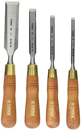 Narex Czech Steel Premium 863202 - Set di 4 scalpelli da 8 mm (5/16), 10 mm (3/8), 16 mm (5/8), 32 mm (1-1/4 pollici) scalpelli con manici in legno di carpino