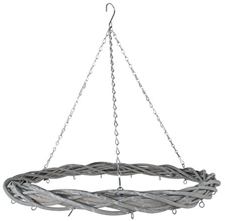 Deckenkranz Rattankranz grau, Durchmesser 60cm | 15 Metallösen, Für Deko Hänger