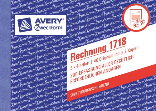 AVERY Zweckform 1718 Rechnung speziell für Österreich (A6 quer, 3x40 Blatt, selbstdurchschreibend mit farbigen Durchschlägen, zur Erfassung aller rechtlich erforderlichen Angaben) weiß/ gelb,/rosa
