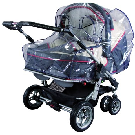 sunnybaby 10098 - Universal Regenverdeck, Regenschutz, Regenhaube für ZWILLINGS-Kinderwagen | zwei Kontaktfenster für optimale Luftzirkulation | Qualität: MADE in GERMANY