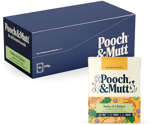 Pooch & Mutt - Turkey & Chicken, Complete Wet Dog Food Grain Free, Dry Dog Food Topper, 12x375g (packaging may vary)