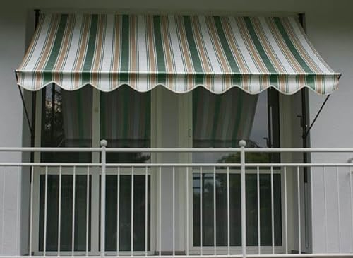 Angerer Freizeitmöbel GmbH Klemmmarkise Standard - Markise für Sonnenschutz - Montage ohne Bohren und Dübeln - ideale Balkonmarkise für Mietwohnungen (Weiß-Grün-Beige, 150 cm)