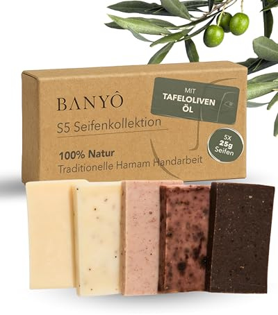 BANYÔ S05 Seifenkollektion I Handgemachte Naturseifen aus Arganöl, Kakao, Feigenöl, Rosa Tonerde & Aloe Vera I Für Körper, Haare & Gesicht I Zum Verschenken oder Testen I Ideal für alle Hauttypen