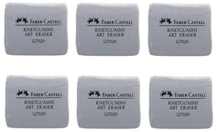 6er Pack Knetgummi Radierer für Künstler, ART ERASER Faber Castell, grau