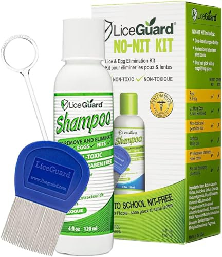 LiceGuard No-Nit Kit, Lice Treatment for Kids and Adults, Includes 1 x Shampoo, 4 Fl Oz, 1 x Nit Comb, 1 x Magnifying Pick, Gentle, Hypoallergenic, Effective on Super Lice