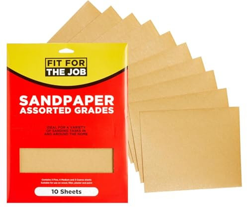 Fit For The Job 10 Large A4 Size Sheets Sandpaper Assorted Grades for Sanding Wood,Furniture,Metal,Plaster For Home Improvement, Decorating & More - 3x Fine, 4x Medium, 3x Coarse 11x9 inch (230x280mm)