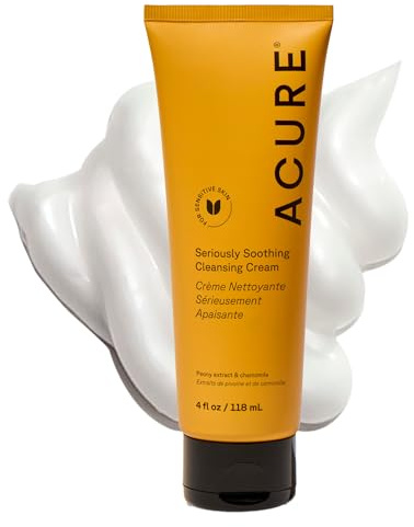 Acure Seriously Soothing Cleansing Cream - Gentle Hydrating & Exfoliating Face Wash, Daily Facial Cleanser for Women & Men with Chamomile & Sunflower Amino Acids, Sulfate Free, Vegan - 4 fl oz