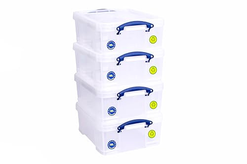 Really Useful Box 18-Liter-Klarsichtbox - Transparent, Recycelbar, Stapelbar, Langlebig, Sicher, Umweltfreundlich und Ergonomisches Design - (18L x 4er Mega-Angebot)