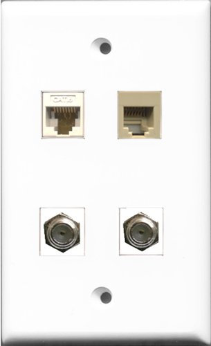 RiteAV - Cavo coassiale TV a 2 porte tipo F e 1 porta telefono RJ11 RJ12 beige e 1 porta Cat6 Ethernet bianco
