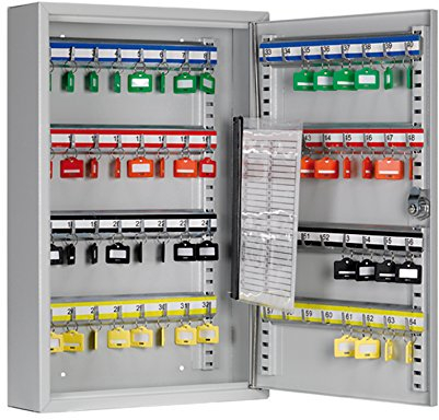 ARREGUI PL060 Schlüsselschrank | Schlüsselkasten aus Stahl mit 60 verstellbaren und nummerierten Haken | Schlüsselbox mit Schlüsselliste | inkl. 60 Beschriftbare Schlüsselanhänger | 45x30x8 cm | Grau