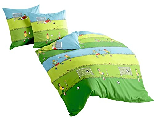 Bierbaum Jack by Biber Fußball Bettwäsche 135x200cm 2 TLG. Kinder Tor Grün Kinderbettwäsche Baumwolle