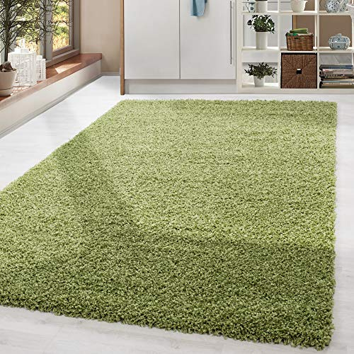 HomebyHome Shaggy Hochflor Teppich, 80x150 cm, Grün, weich, flauschig, modern, einfarbig, Ideal für Flur oder Kinderzimmer, für Wohnzimmer Schlafzimmer Flur