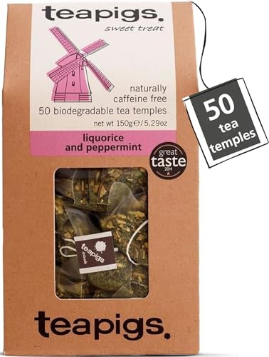 teapigs Liquorice & Peppermint Herbal Tea Bags - Caffeine-Free & Plastic-Free - Great Taste Award-Winning Blend - Naturally Sweet & Refreshing - 50 Eco-Friendly Biodegradable Tea Temples (1 Pack)