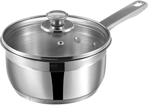 Stainless Steel Saucepan with Glass Lid - Induction Friendly (1500 ml - Diameter 16 cm)