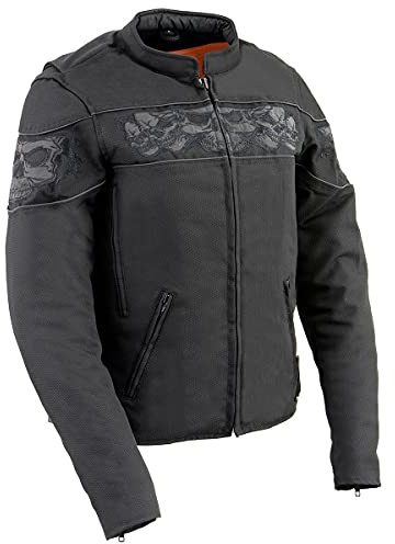 Milwaukee Leather MPL2730 Women's Black Crossover Textile Scooter Jacket with Reflective Skulls - Large