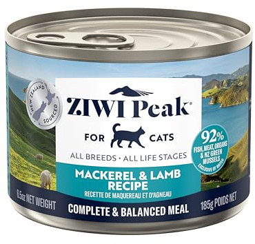 ZIWI Peak Wet Cat Food – All Natural, High Protein, Grain Free, Limited Ingredient, with Superfoods (Mackerel & Lamb, Case of 12, 6.5oz Cans)
