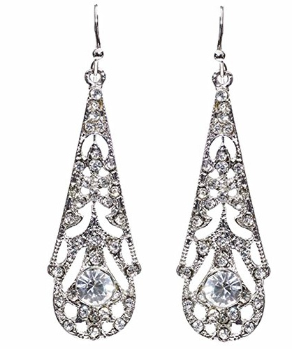 Lovett & Co - Crystal Drop Earrings for Women - 1920s Classic Dangle Earrings with Filigree - Nickel Free Long Drop Earrings and Vintage jewellery for Women