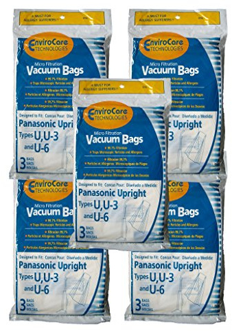 Envirocare Replacement Vacuum Bags Made to Fit Panasonic U, U-3 & U-6 Upright Vacuum Cleaner Bags,15 Pack