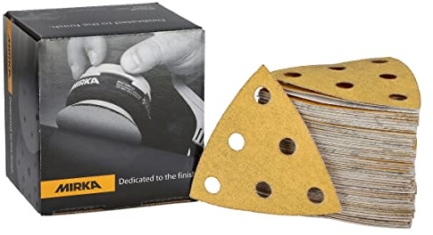 Mirka Papier abrasif auto-aggrippant triangle 93x93x93 mm 6 trous P120 | Papier abrasif universel auto-agrippant 6 trous idéal pour plâtre mastic panneaux bois peinture ponçage efficace