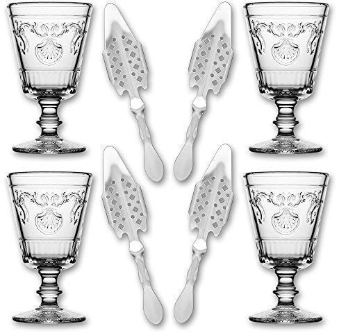 4X La Rochere Absinth Glas Versailles 200ml + 4X Absinth Löffel Losanges 41