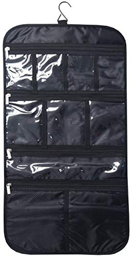 Freegrace Premium Hanging Toiletry Bag for Travel - Cosmetic, Jewelry, Toiletry, Makeup & Accessory Storage Organizer Bag, Large Size for Women & Men (Black)