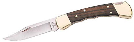 Buck Taschenmesser, Folding Hunter Finger Grooved, Stahl 420 HC, Holzschalen, Messingbacken, Lederetui
