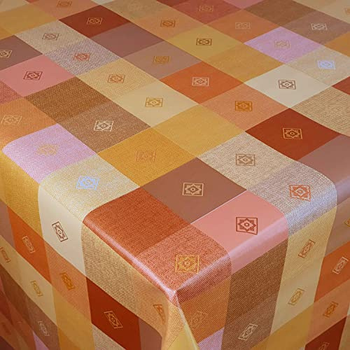 Wachstuch Wachstischdecke Gartentischdecke Leinenoptik Kariert Orange 140 x 100 cm abwaschbare Tischdecke