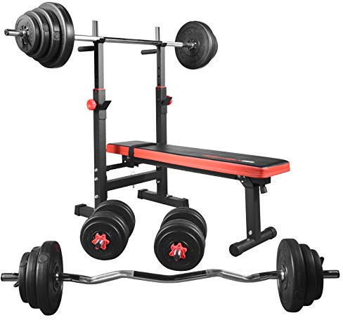TrainHard Hantelbank Drückerbank BlackCombo Multifunktion, klappbar und verstellbar, mit Gewichten 50 kg bis 150 kg, Langhantel Kurzhantel Curlhantel z.Wahl