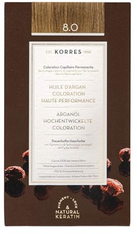 KORRES Argan Oil Colorant - ammoniakfreie Haarfarbe Hellblond 8.0-100% Grauhaarabdeckung & vegan für ein langanhaltendes Ergebnis