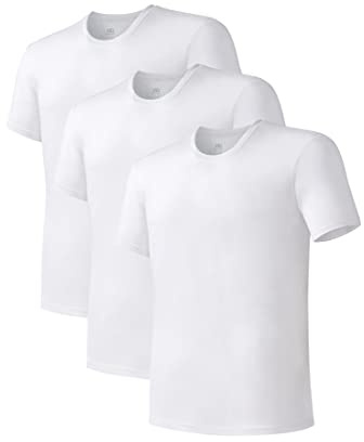 DAVID ARCHY Men's Undershirt Bamboo Rayon Moisture-Wicking White T-Shirts for Men Stretch Crewneck Tees for Men, 3-Pack (L, White)