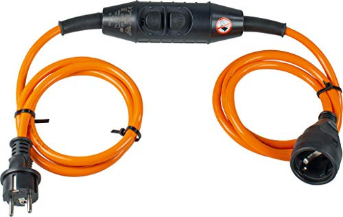as - Schwabe PRCD-S Verlängerungskabel, 2 x 1,5m, Orange, 45458, 230V/16A | mit Personenschutz-Zwischenschalter, DGUV-I 203-006 konform, Auslösezeit 30ms, Schutzkontaktkupplung, IP44, Made in Germany