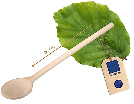 HOFMEISTER® Großer Holz-Kochlöffel, 80 cm, Naturprodukt: handgefertigt, plastikfrei, keine Kratzer im Topf, unbehandelt, hitzebeständig, antibakterieller Rührlöffel, Buche, rund