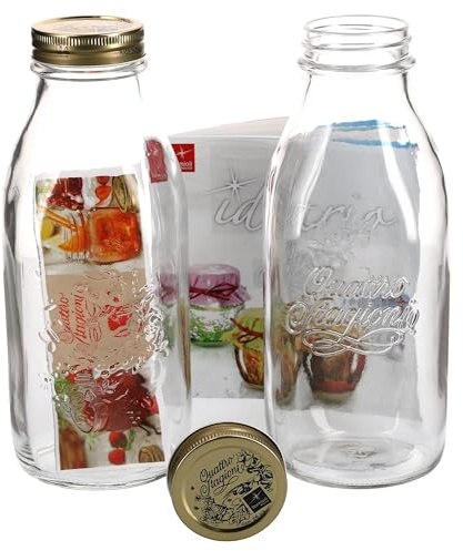 2er Set Einmachglas Original Quattro Stagioni 1,0L Flasche incl. Bormioli Rezeptheft