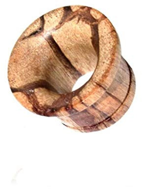 CHICNET Holztunnel Tigerholz braun Single Flared Maserung handgeschnitzt Tribal Flesh Tunnel Holz Plug 16 mm