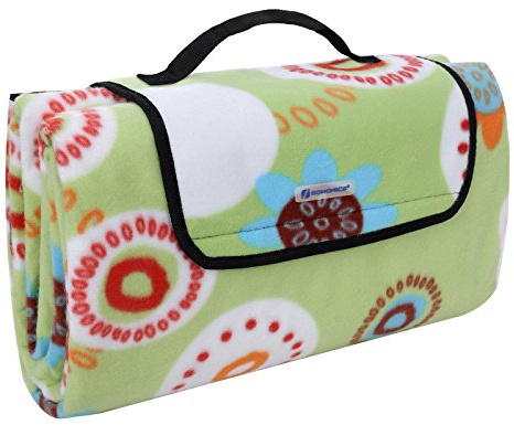 SONGMICS Unisex's XXL 200 x 200 cm Camping Picnic Blanket, Insulated, Waterproof, with Carrying Handle GCM71J, Flower Green, 200 x 200cm