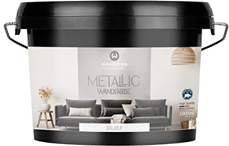 Wanders Metallic Wandfarbe Silber (1 Liter) moderne Metallic Effekt Wandfarbe in 9 exklusiven Farbtönen, Effektfarbe innen für Zuhause, Made in Germany
